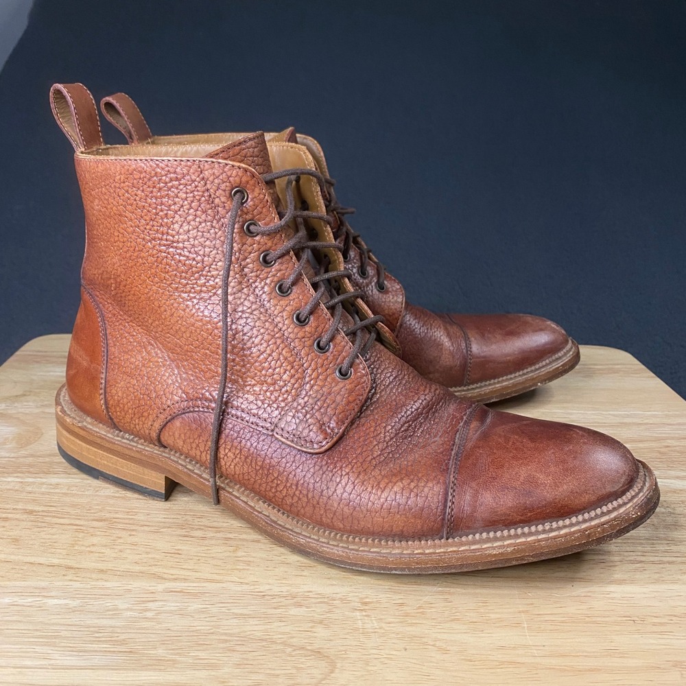 Taft Rome Boots Mens US 9 (42) Cognac Pebbled Leather Cap Toe Handcrafted Spain